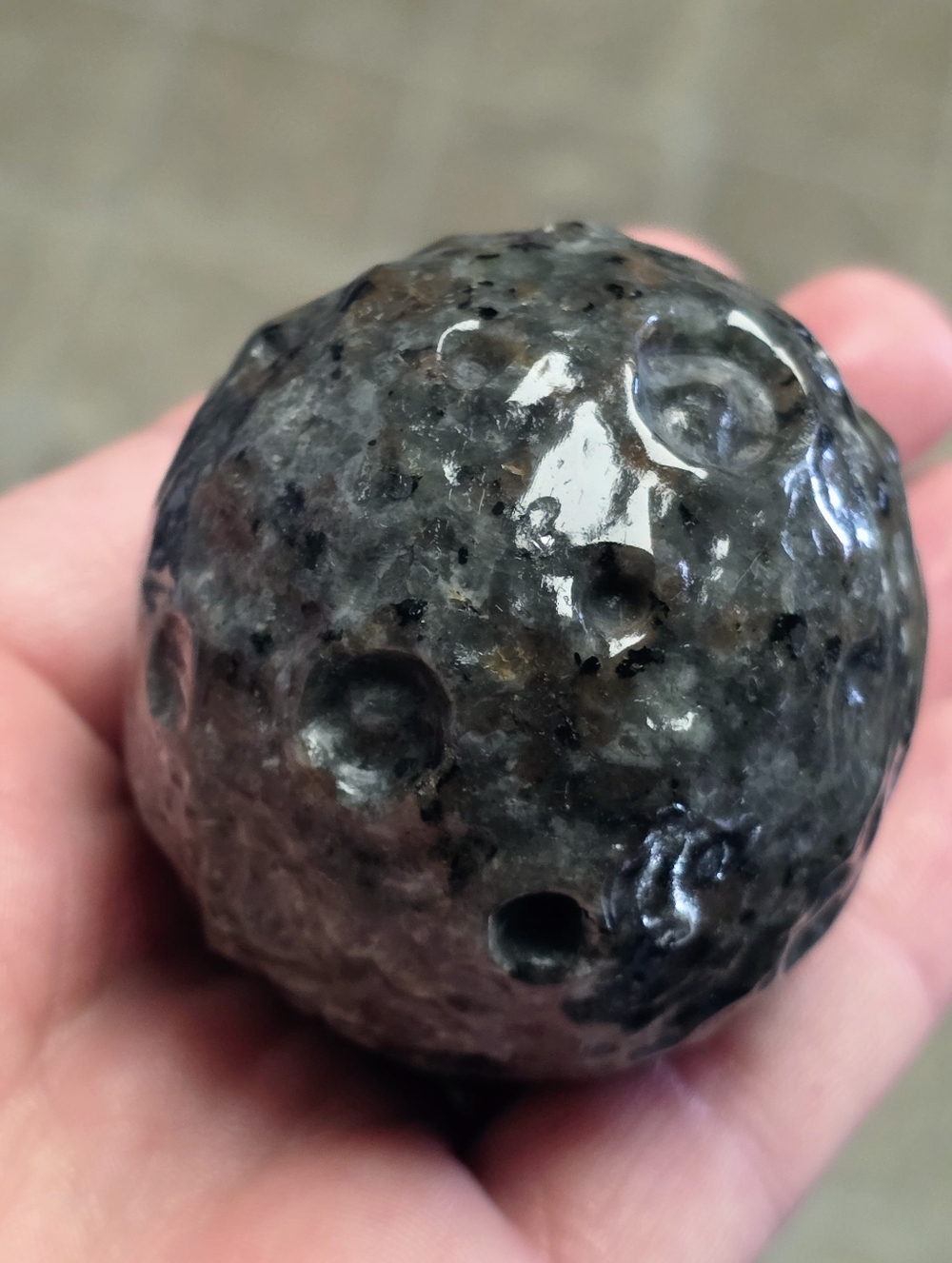 Yooperlite Moon Carving | UV Reactive Glowing Stone | Sodalite Sphere | 2.1”